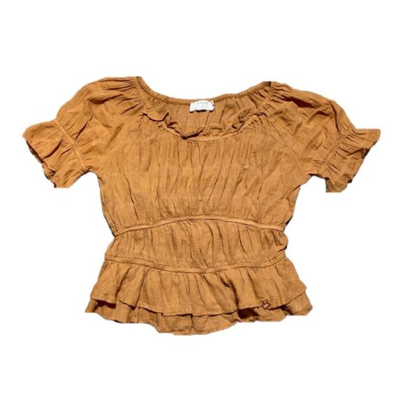 Off Shoulder Cream Brown Sheered Top US 2–4 Boho Cottagecore Festival Flowy - Picture 1 of 5